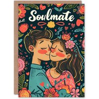 Artery8 Anniversary Card Soulmate Couple Hugging Floral For Her Wife Partner