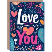 Artery8 Anniversary Card Flowers Hearts Love You For Her Wife Partner