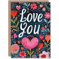 Artery8 Anniversary Card Love You Flower Border Design Dark For Her Wife Partner