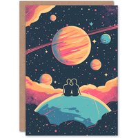 Artery8 Anniversary Card You Are My World Space Sunset Universe Stars For Her Wife Partner in Dark Blue