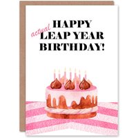 Artery8 Women's Birthday Greeting Card Actual Leap Year Happy Cake For Her in Pink