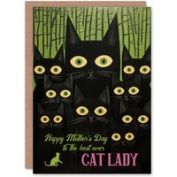 Artery8 Women's Mother's Day Greeting Card Creepy Fun Best Ever Cat Lady Black Cats For Mum in Green