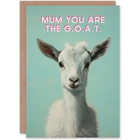 Artery8 Women's Mother's Day Greeting Card Cute Baby Goat Blue Mum Greatest of All Time G.O.A.T For Mum in Duck Egg Blue