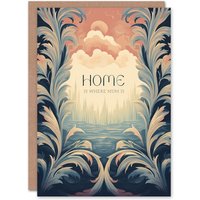 Artery8 Women's Mother's Day Greeting Card Home is Where Mum is Filigree Fantasy For Mum in Blue