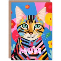 Artery8 Women's Mother's Day Greeting Card Birthday Flowers Vibrant Cat Lover For Mum