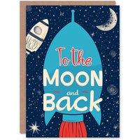 Artery8 Women's Mother's Day Greeting Card Love You Moon & Back Space Rocket from Son For Mum in Blue