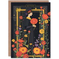 Artery8 Women's Mother's Day Greeting Card Floral Art Deco Modern Elegant For Mum in Red