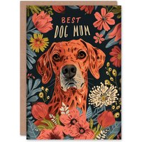 Artery8 Women's Mother's Day Greeting Card Floral Brown Lurcher Pointer Brindle Best Dog Mum