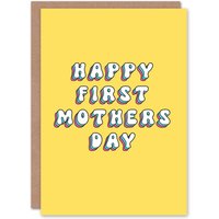 Artery8 Women's Happy First Mother's Day Modern Bright Bold Mum Greeting Card in Yellow