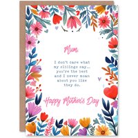 Artery8 Women's Mother's Day Funny Best Mum Siblings Say Joke Fun Humour Greeting Card