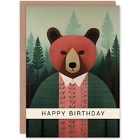 Artery8 Men's Birthday Greeting Card Papa Bear Cardigan Forest For Him in Green