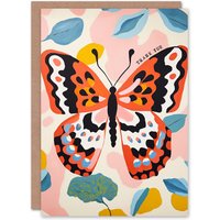 Artery8 Women's Thank You Greeting Card Simple Colourful Boho Butterfly For Her in Pink