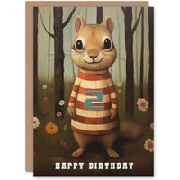 Artery8 2nd Birthday Greeting Card Child Cute Chipmunk Kids Age 2 Year Old in Brown
