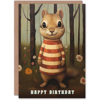 Artery8 Birthday Greeting Card Child Cute Happy Woodland Chipmunk in Brown