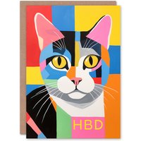 Artery8 Birthday Greeting Card Colourful Abstract Cat Lover HBD For Him Her