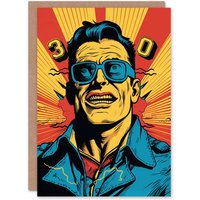 Artery8 Men's Birthday Greeting Card Retro Comic Super Hero Age 30 Year Old 30th For Him in Yellow