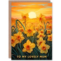 Artery8 Women's Mother's Day Greeting Card Daffodil Flower Field Sunset Lovely Mum in Yellow