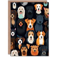 Artery8 Birthday Greeting Card Cute Dog Breed Faces Cartoon For Him Her in Black