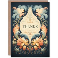 Artery8 Women's Thank You Greeting Card Elegant Floral Filigree Lily Flower For Her in Dark Blue