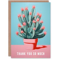 Artery8 Women's Thank You Greeting Card Blooming Cactus Pink Flowers For Her in Blue