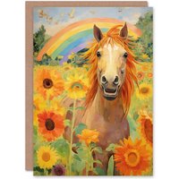 Artery8 Women's Birthday Greeting Card Rainbow Horse Sunflowers For Her in Yellow