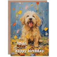 Artery8 Birthday Greeting Card Dog Lover Puppy Cake Kids Child in Blue