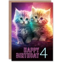 Artery8 4th Birthday Greeting Card Cute Kittens Baby Cats Kids Age 4 Year Old Child in Pink