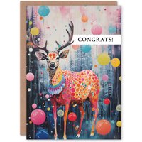 Artery8 Congratulations Greeting Card Magical Colourful Stag Congrats For Him Her