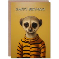 Artery8 Birthday Greeting Card Meercat Cute Smile For Him Her in Yellow