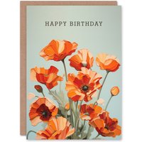 Artery8 Women's Birthday Greeting Card Poppies Bouquet Poppy Flowers For Her in Orange
