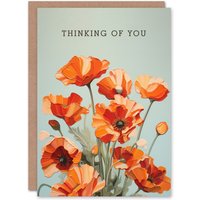 Artery8 Women's Sympathy Greeting Card Thinking of You Poppies Bouquet Poppy Flowers For Her in Orange