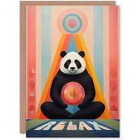 Artery8 Women's Birthday Greeting Card Yoga Panda Relax Hilma af Klint Style For Her in Pink