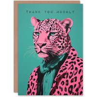 Artery8 Thank You Greeting Card Pink Fashion Leopard For Him Her in Green