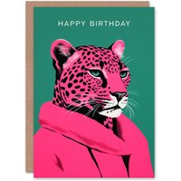 Artery8 Women's Birthday Greeting Card Pink Leopard Fashion For Her in Green