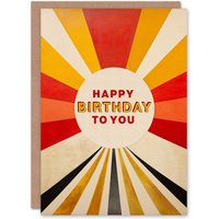 Artery8 Birthday Greeting Card Modern Abstract Sun Burst Rays For Him Her in Red