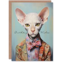 Artery8 Birthday Greeting Card Stylish Sphinx Cat Lover Wishes For Him Her in Blue