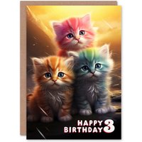 Artery8 3rd Birthday Greeting Card Cute Rainbow Kittens Kids Age 3 Year Old Child in Yellow
