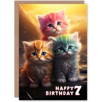 Artery8 7th Birthday Greeting Card Cute Rainbow Kittens Kids Age 7 Year Old Child in Yellow