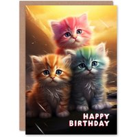 Artery8 Birthday Greeting Card Cute Rainbow Kittens Kids Child in Yellow