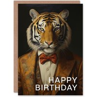 Artery8 Men's Birthday Greeting Card Classy Tuxedo Boss Tiger For Him in Brown