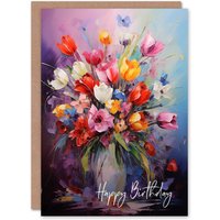 Artery8 Women's Birthday Greeting Card Colourful Flower Bouquet Vase For Her in Purple