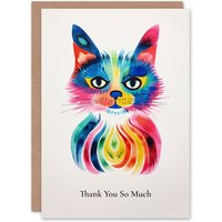 Artery8 Women's Thank You Greeting Card Trippy Rainbow Cat For Her