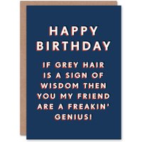 Artery8 Men's Birthday Card Grey Hair Wisdom Genius For Him Man Male Dad Brother Son Papa Grandad Funny Greeting Card in Navy