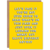 Artery8 Birthday Card Looking For Money Won't Read Child Kids Funny Greeting Card in Yellow