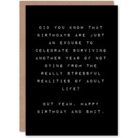 Artery8 Men's Birthday Card Celebrate Surviving Adult Life Stress For Him Man Male Friend Brother Funny Greeting Card in Black
