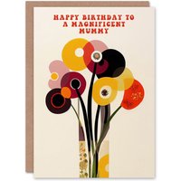 Artery8 Women's Mummy Happy Birthday Card Cheerful Spring Flower Blooms Flowers Bright Fun Abstract For Her Greeting Card in Beige