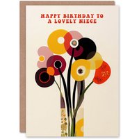 Artery8 Women's Niece Happy Birthday Card Cheerful Spring Flower Blooms Flowers Bright Fun Abstract For Her Greeting Card in Beige
