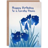 Artery8 Women's Nana Happy Birthday Card Beautiful Elegant Blue Iris Flower Painting Floral Blooms For Her Greeting Card