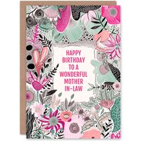 Artery8 Women's Mother In Law Happy Birthday Card Elegant Modern Boho Wildflowers Pink Flowers For Her Greeting Card