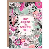 Artery8 Women's Wife Happy Birthday Card Elegant Modern Boho Wildflowers Pink Flowers For Her Greeting Card